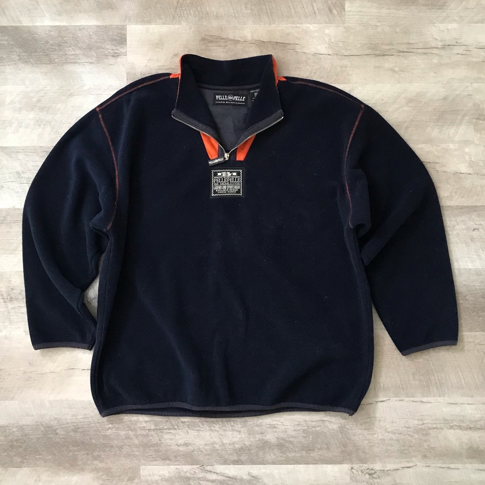 Vintage Pelle Pelle Navy Blue Orange Fleece Canvas Hoody Jacket Winter XXL